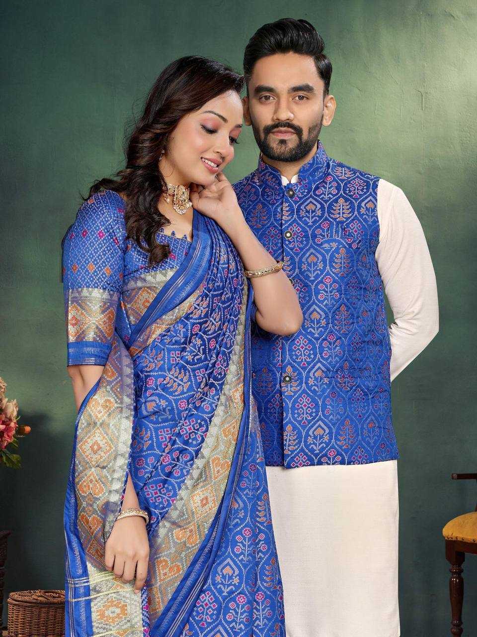 Ynf Jequard Silk RIN131 MOH-MAYA Couple Wear Wholesale Couple Matching Ethnic Outfits Couple Kurta Pajama and Saree Sets Manufacturer- Kapda Export