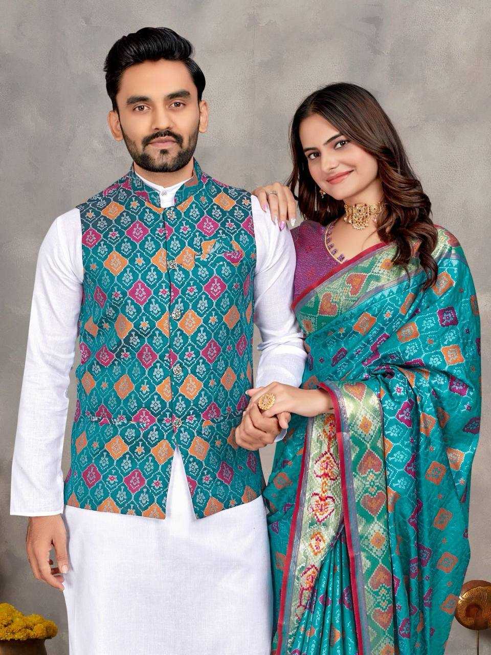 Ynf Jequard Silk RIN131 MOH-MAYA Couple Wear Wholesale Couple Matching Ethnic Outfits Couple Kurta Pajama and Saree Sets Manufacturer- Kapda Export
