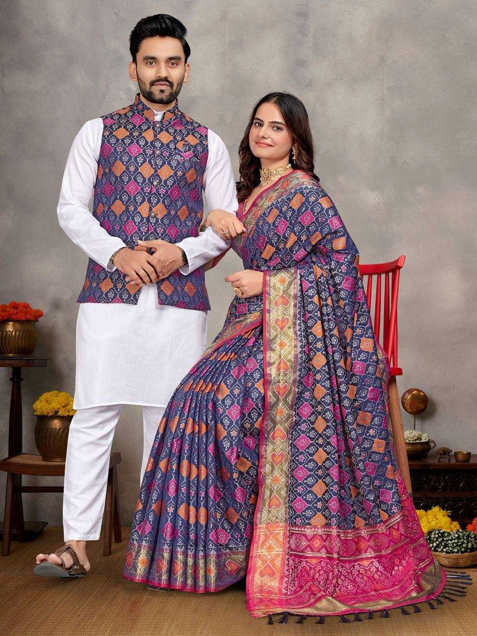 Ynf Jequard Silk RIN131 MOH-MAYA Couple Wear Wholesale Couple Matching Ethnic Outfits Couple Kurta Pajama and Saree Sets Manufacturer- Kapda Export