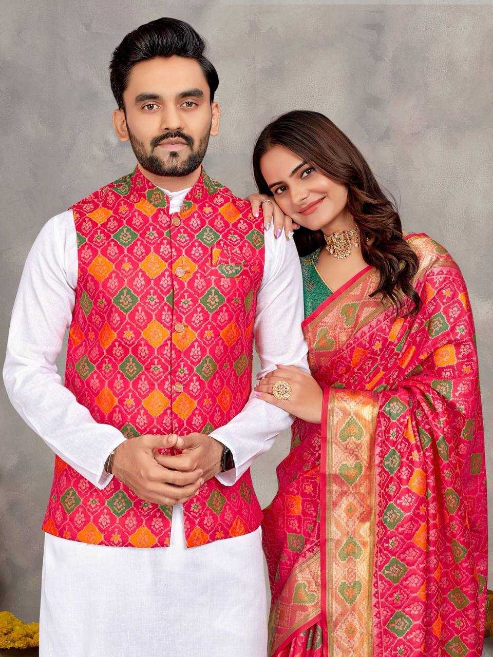 Ynf Jequard Silk RIN131 MOH-MAYA Couple Wear Wholesale Couple Matching Ethnic Outfits Couple Kurta Pajama and Saree Sets Manufacturer- Kapda Export