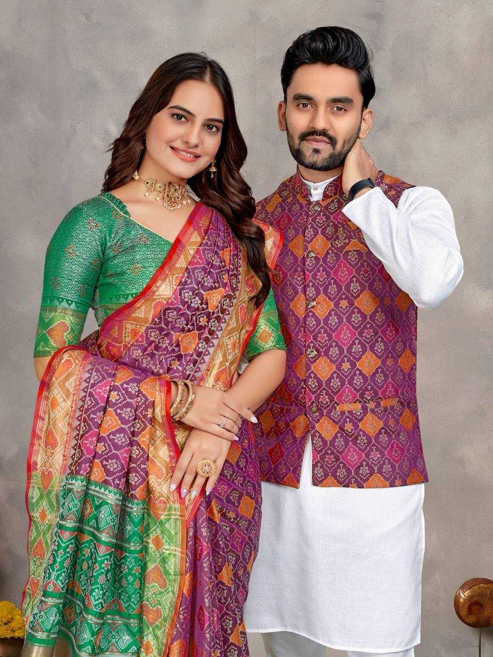 Ynf Jequard Silk RIN131 MOH-MAYA Couple Wear Wholesale Couple Matching Ethnic Outfits Couple Kurta Pajama and Saree Sets Manufacturer- Kapda Export
