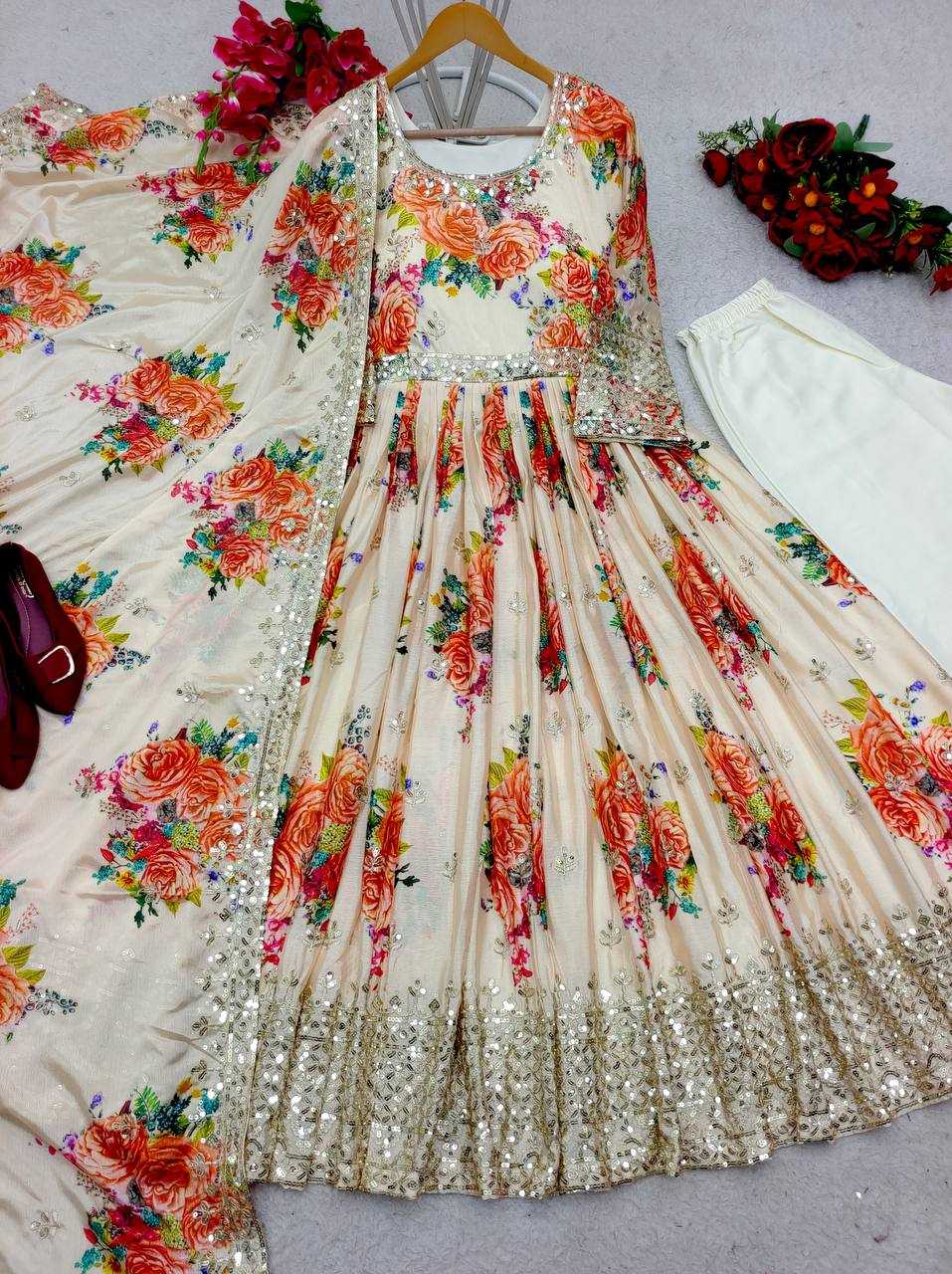 Ynf Satin Silk KESH506 8018 Gowns Wedding Collections Festive Collections Wholesale Printed Gowns Embroidery Gowns Satin Gowns Manufacturer- Kapda Export