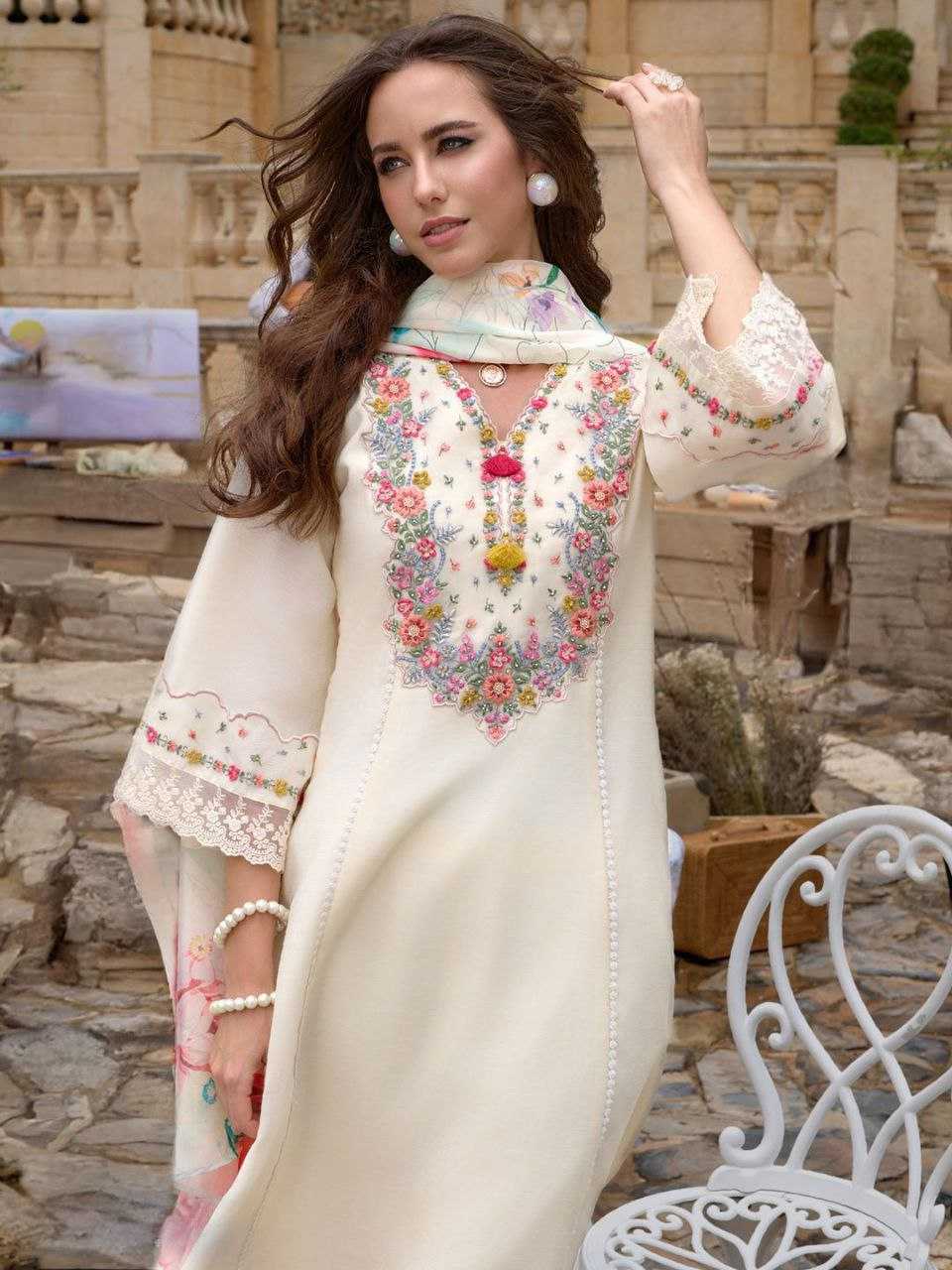 Ynf Chanderi Silk KESH523 04 Suits & Dresses Wholesale Embroidery Suits Chanderi Suit White Salwar Suit Manufacturer- Kapda Export