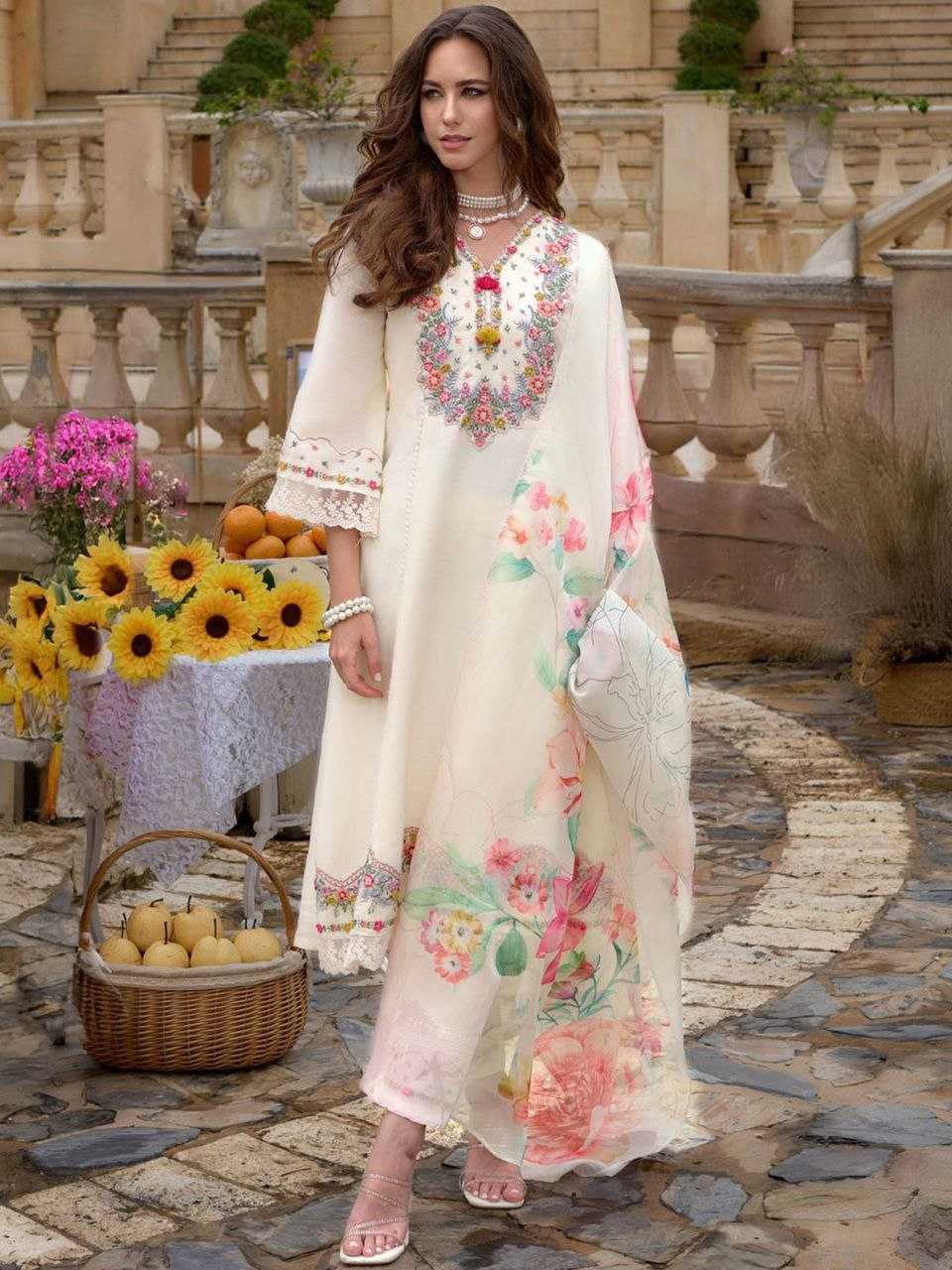 Ynf Chanderi Silk KESH523 04 Suits & Dresses Wholesale Embroidery Suits Chanderi Suit White Salwar Suit Manufacturer- Kapda Export