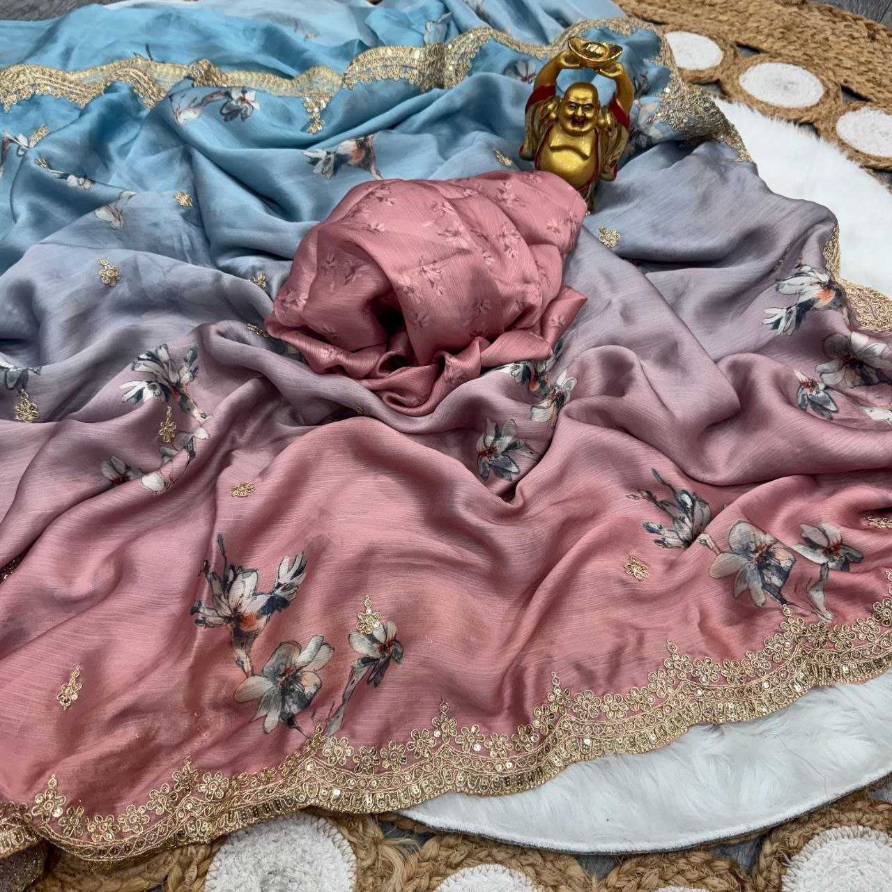 Ynf Chiffon KESH487 887 Sarees Wedding Collections Festive Collections Wholesale Chiffon Sarees Hand Printed Saree Satin Sarees Manufacturer- Kapda Export