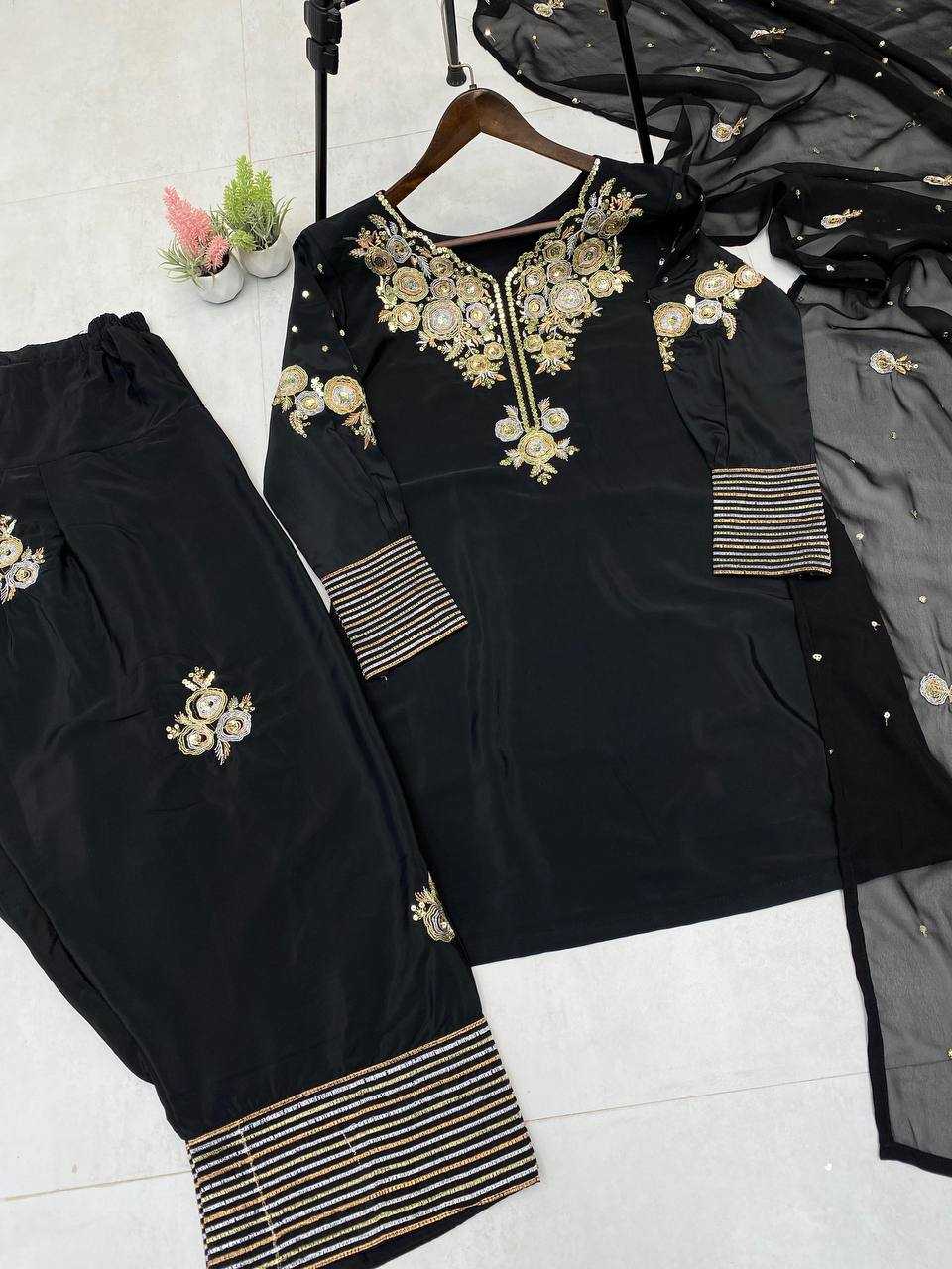 Ynf Crepe Silk RIN141 1978 Suits & Dresses Wholesale Embroidery Suits Palazzo Suit Black Salwar Suit Manufacturer- Kapda Export