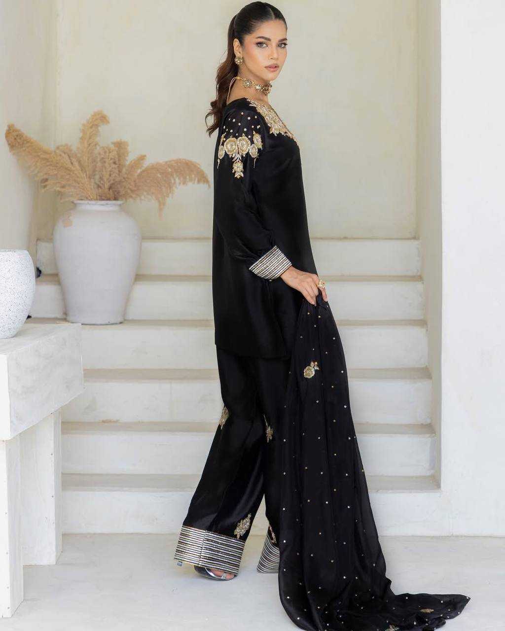 Ynf Crepe Silk RIN141 1978 Suits & Dresses Wholesale Embroidery Suits Palazzo Suit Black Salwar Suit Manufacturer- Kapda Export