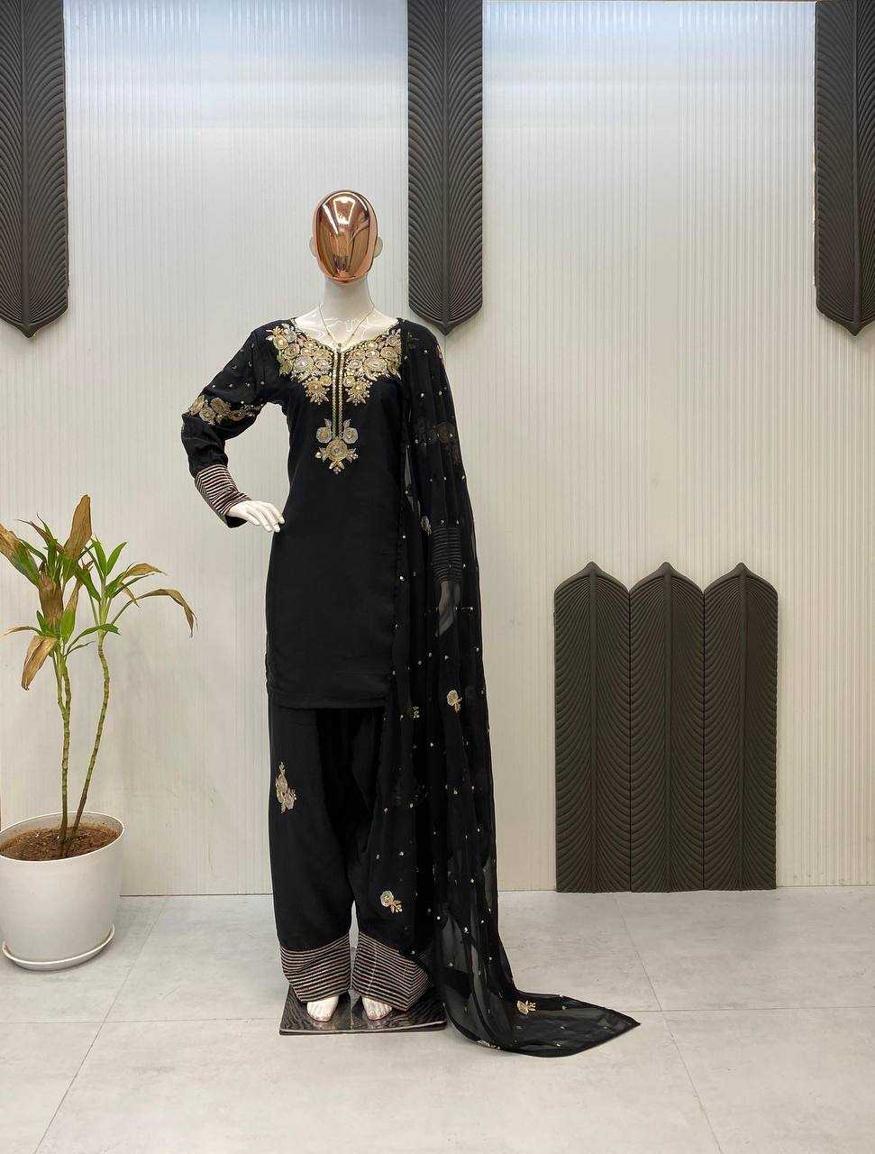 Ynf Crepe Silk RIN141 1978 Suits & Dresses Wholesale Embroidery Suits Palazzo Suit Black Salwar Suit Manufacturer- Kapda Export