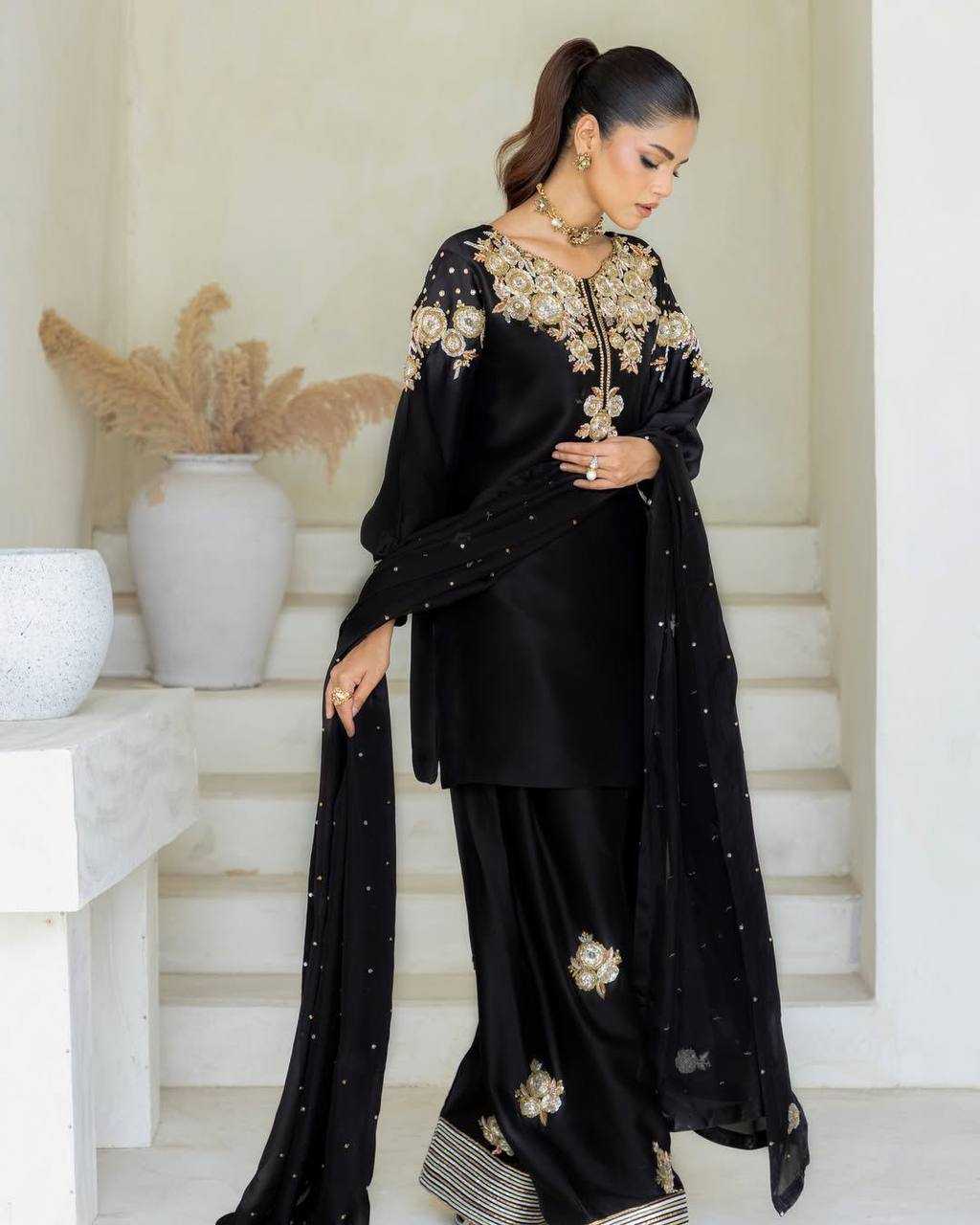 Ynf Crepe Silk RIN141 1978 Suits & Dresses Wholesale Embroidery Suits Palazzo Suit Black Salwar Suit Manufacturer- Kapda Export