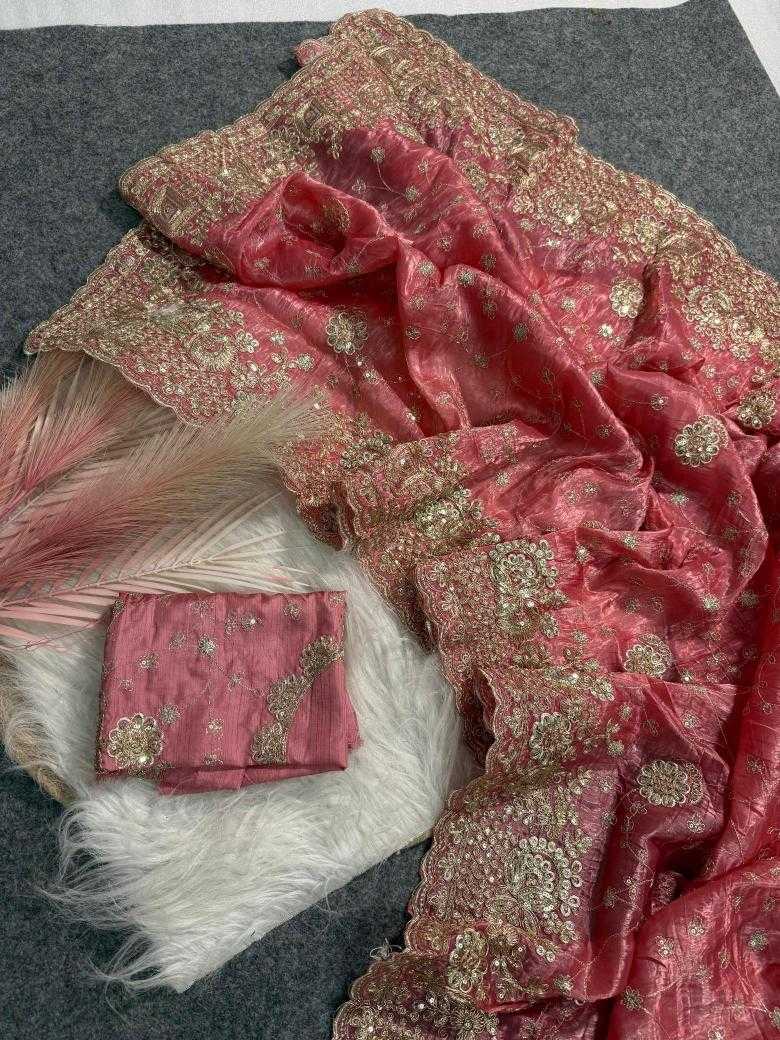 Ynf Crunchi RIN164 Gold crunch Sarees Wholesale Sequence Sarees Embroidered Sarees Pink Sarees Manufacturer- Kapda Export