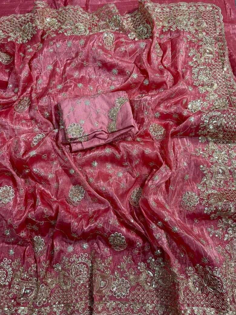 Ynf Crunchi RIN164 Gold crunch Sarees Wholesale Sequence Sarees Embroidered Sarees Pink Sarees Manufacturer- Kapda Export