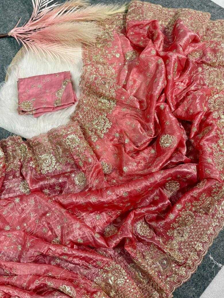 Ynf Crunchi RIN164 Gold crunch Sarees Wholesale Sequence Sarees Embroidered Sarees Pink Sarees Manufacturer- Kapda Export