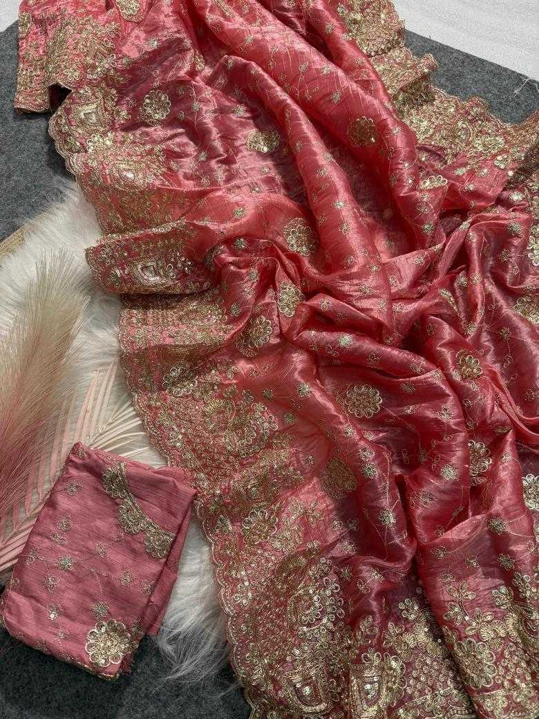 Ynf Crunchi RIN164 Gold crunch Sarees Wholesale Sequence Sarees Embroidered Sarees Pink Sarees Manufacturer- Kapda Export