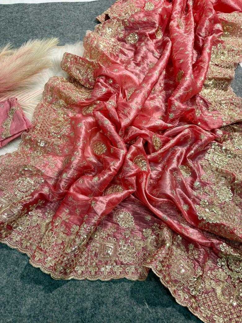 Ynf Crunchi RIN164 Gold crunch Sarees Wholesale Sequence Sarees Embroidered Sarees Pink Sarees Manufacturer- Kapda Export