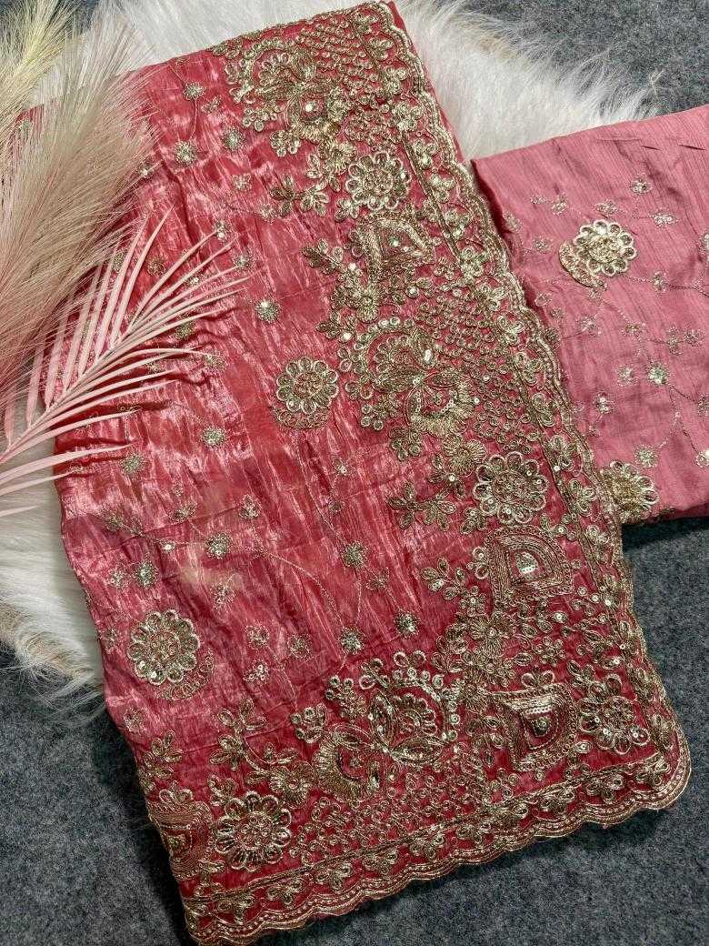 Ynf Crunchi RIN164 Gold crunch Sarees Wholesale Sequence Sarees Embroidered Sarees Pink Sarees Manufacturer- Kapda Export