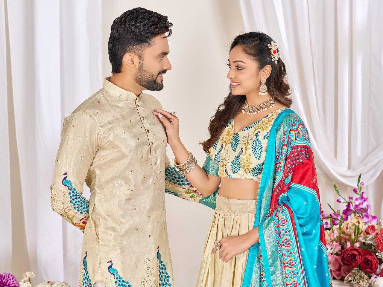 Ynf Dola Silk KESH511 LOVE BIRDS Couple Wear Wholesale Festive Matching Couple Dresses Party Wear Couple Ethnic Collection Designer Ethnic Outfits for Couples Manufacturer- Kapda Export