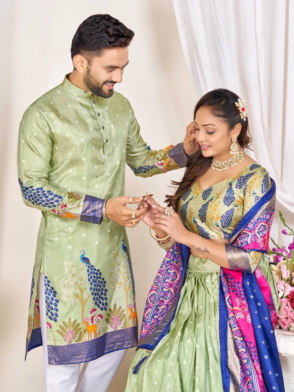 Ynf Dola Silk KESH511 LOVE BIRDS Couple Wear Wholesale Festive Matching Couple Dresses Party Wear Couple Ethnic Collection Designer Ethnic Outfits for Couples Manufacturer- Kapda Export