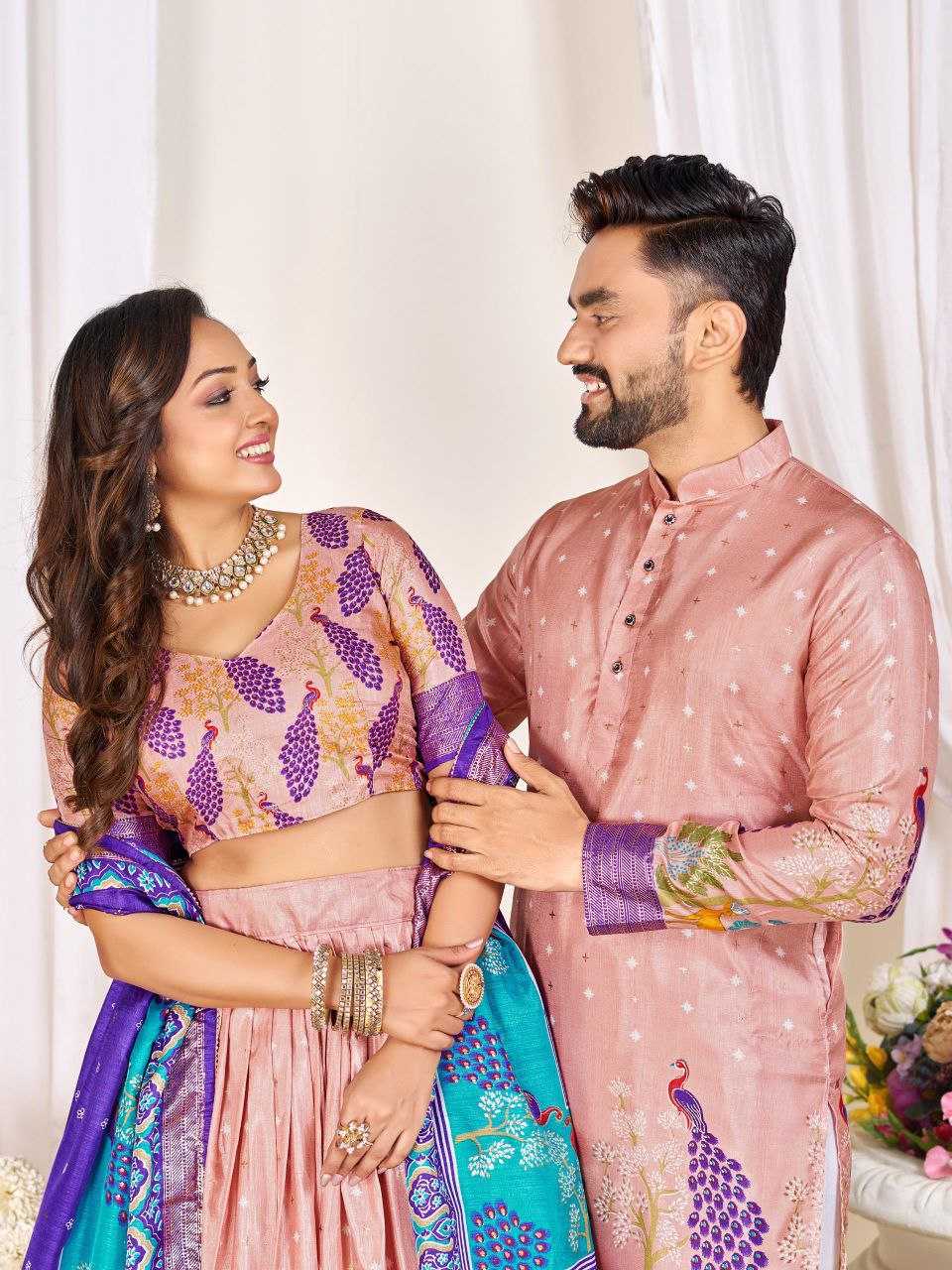 Ynf Dola Silk RIN131 LOVE BIRDS Couple Wear Plus Size Collections Wholesale Festive Matching Couple Dresses Designer Ethnic Outfits for Couples Manufacturer- Kapda Export