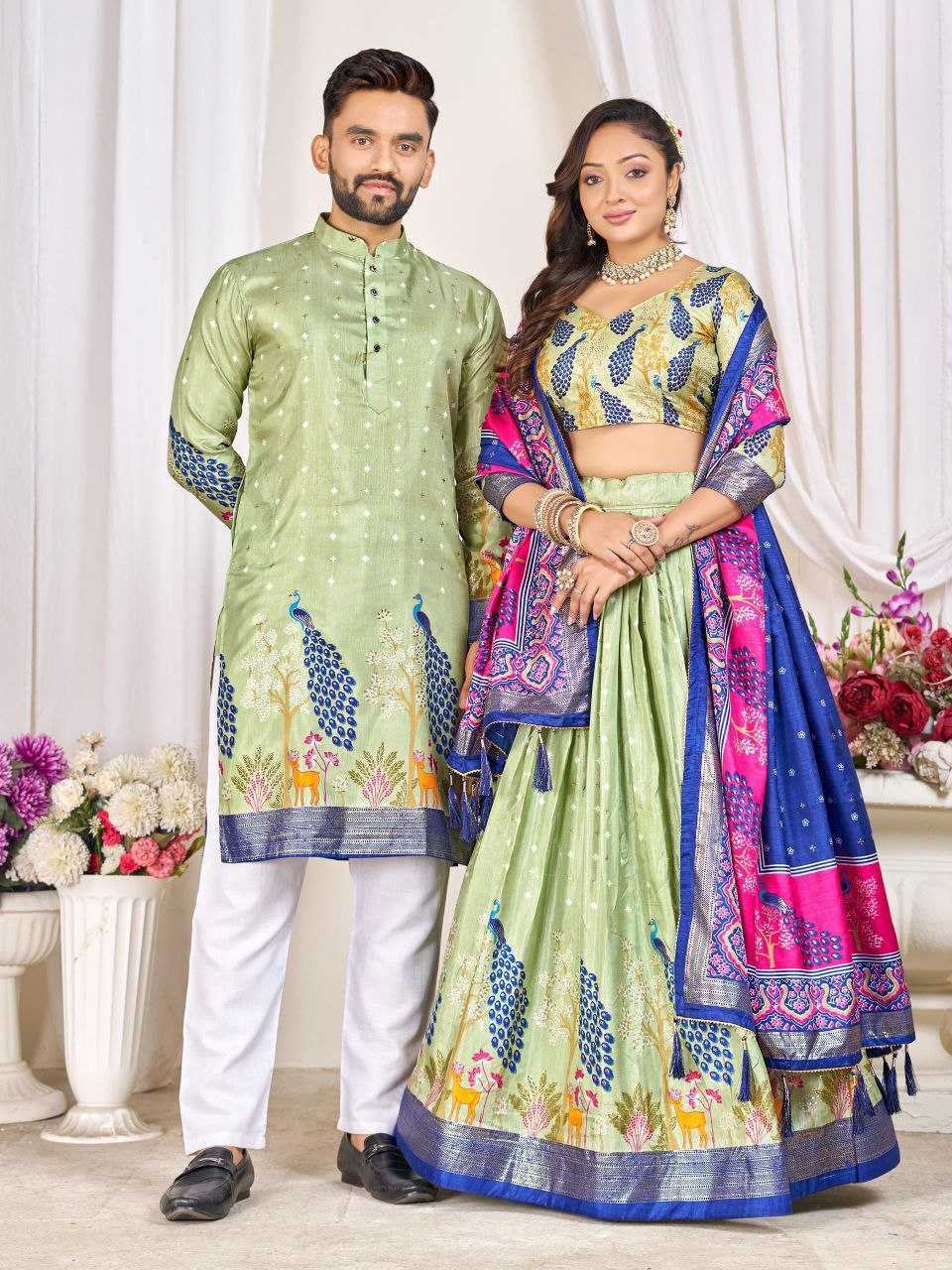 Ynf Dola Silk RIN131 LOVE BIRDS Couple Wear Plus Size Collections Wholesale Festive Matching Couple Dresses Designer Ethnic Outfits for Couples Manufacturer- Kapda Export