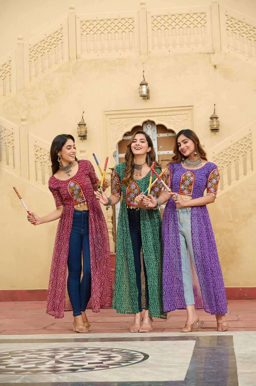 Ynf Faux Georgette KESH489 1189 Kurti Festive Collections Wholesale Festive Kurtis Bandhani Kurtis Manufacturer- Kapda Export