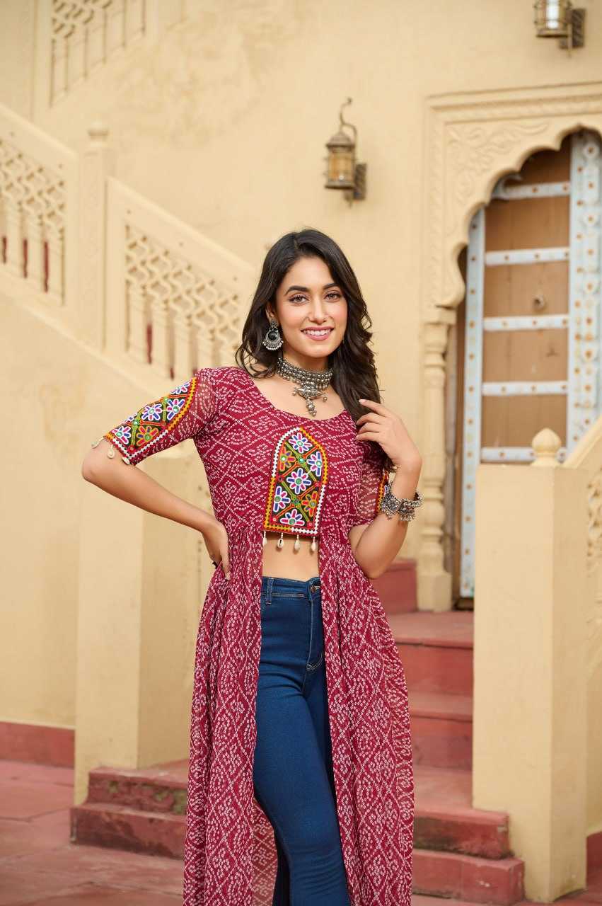 Ynf Faux Georgette KESH489 1189 Kurti Festive Collections Wholesale Festive Kurtis Bandhani Kurtis Manufacturer- Kapda Export