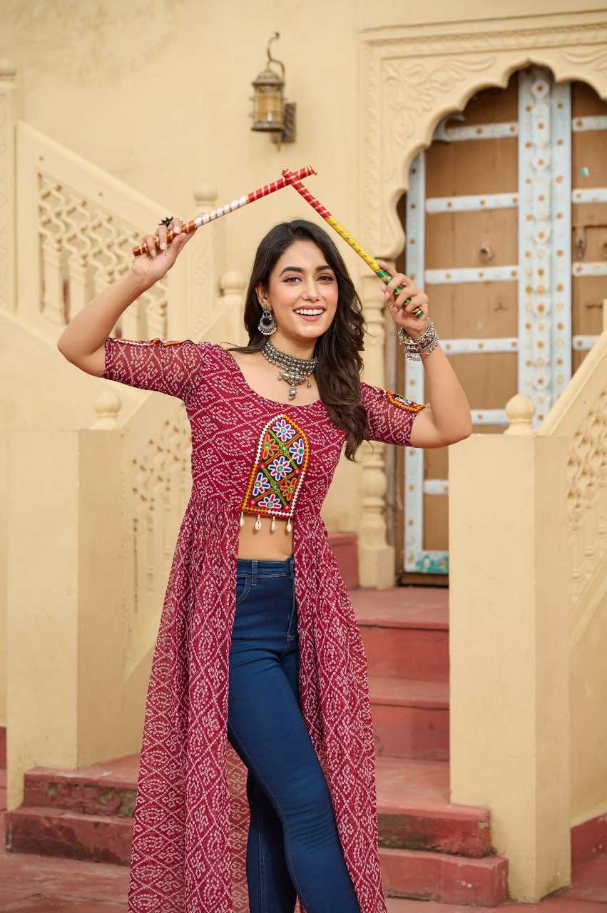 Ynf Faux Georgette KESH489 1189 Kurti Festive Collections Wholesale Festive Kurtis Bandhani Kurtis Manufacturer- Kapda Export