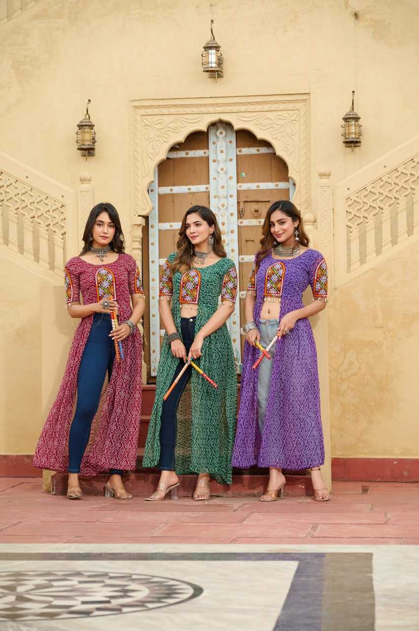 Ynf Faux Georgette KESH489 1189 Kurti Festive Collections Wholesale Festive Kurtis Bandhani Kurtis Manufacturer- Kapda Export