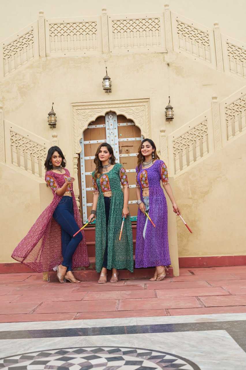 Ynf Faux Georgette KESH489 1189 Kurti Festive Collections Wholesale Festive Kurtis Bandhani Kurtis Manufacturer- Kapda Export