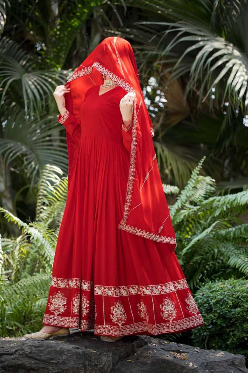 Ynf Faux Georgette KESH507 1022 Gowns Wedding Collections Festive Collections Wholesale Embroidery Gowns Georgette Gown Red Gown Manufacturer- Kapda Export