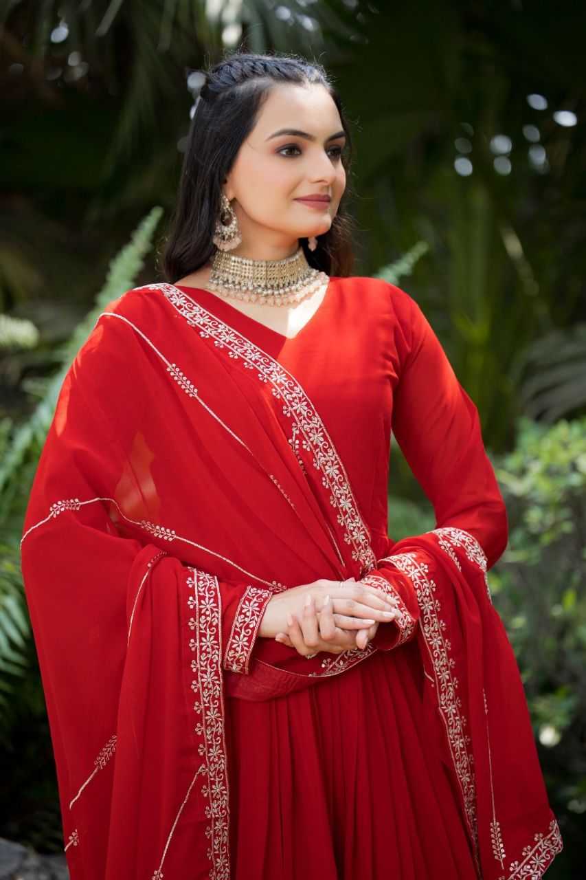 Ynf Faux Georgette KESH507 1022 Gowns Wedding Collections Festive Collections Wholesale Embroidery Gowns Georgette Gown Red Gown Manufacturer- Kapda Export