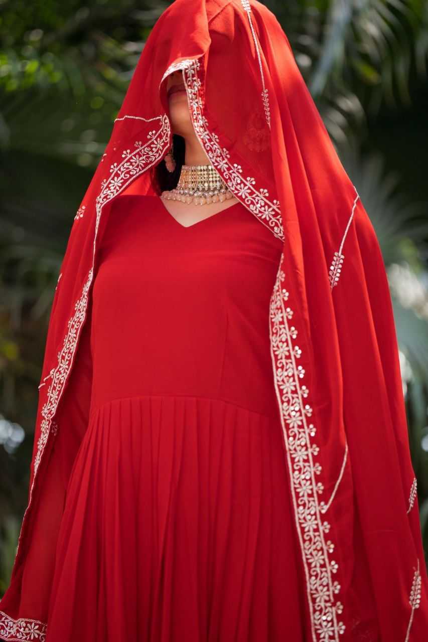 Ynf Faux Georgette KESH507 1022 Gowns Wedding Collections Festive Collections Wholesale Embroidery Gowns Georgette Gown Red Gown Manufacturer- Kapda Export