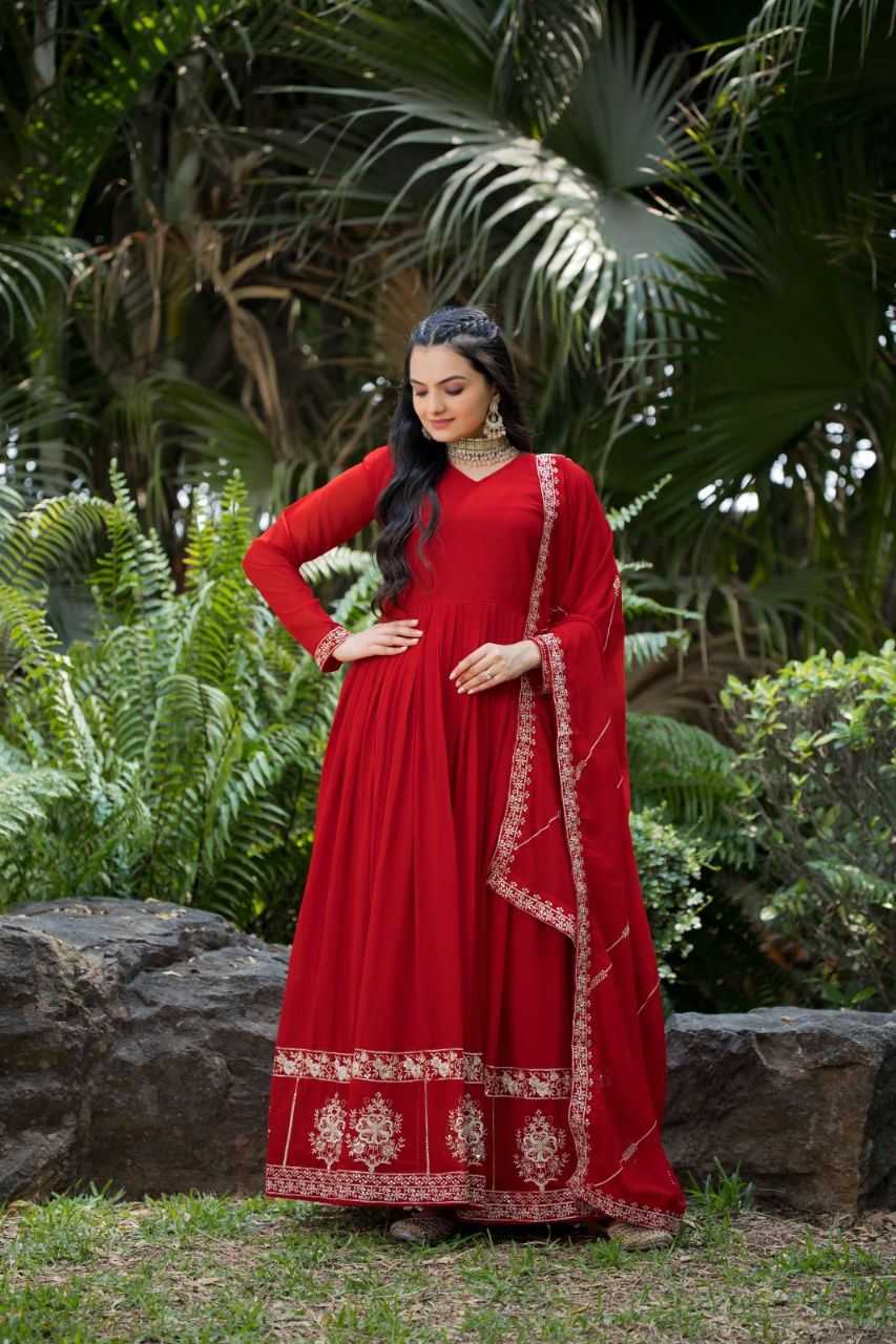 Ynf Faux Georgette KESH507 1022 Gowns Wedding Collections Festive Collections Wholesale Embroidery Gowns Georgette Gown Red Gown Manufacturer- Kapda Export