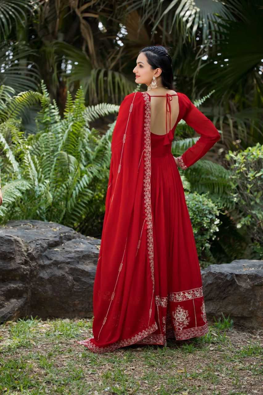 Ynf Faux Georgette KESH507 1022 Gowns Wedding Collections Festive Collections Wholesale Embroidery Gowns Georgette Gown Red Gown Manufacturer- Kapda Export