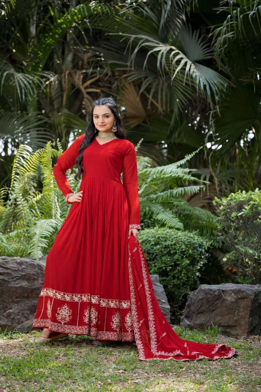 Ynf Faux Georgette KESH507 1022 Gowns Wedding Collections Festive Collections Wholesale Embroidery Gowns Georgette Gown Red Gown Manufacturer- Kapda Export