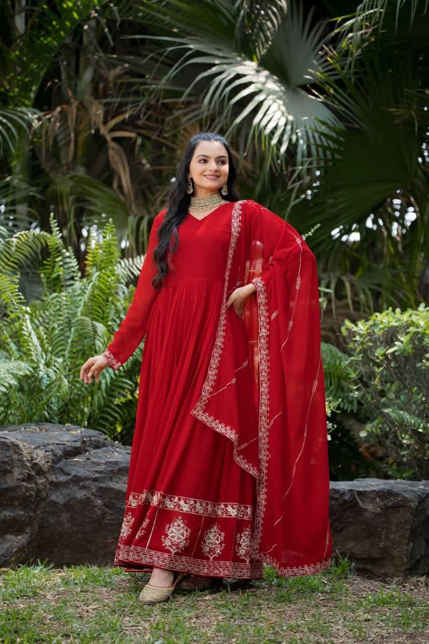 Ynf Faux Georgette KESH507 1022 Gowns Wedding Collections Festive Collections Wholesale Embroidery Gowns Georgette Gown Red Gown Manufacturer- Kapda Export