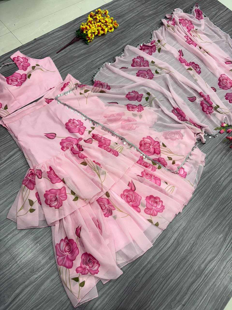 Ynf Georgette KESH508 1012 Sarees Wholesale Printed Sarees Lehenga Sarees Ruffle Sarees Manufacturer- Kapda Export