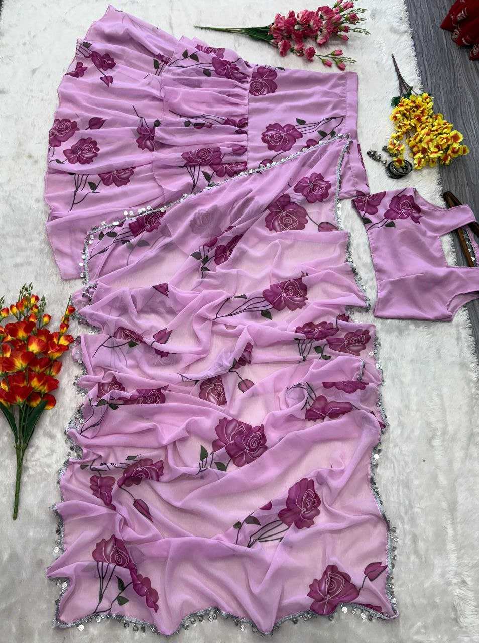 Ynf Georgette KESH508 1012 Sarees Wholesale Printed Sarees Lehenga Sarees Ruffle Sarees Manufacturer- Kapda Export