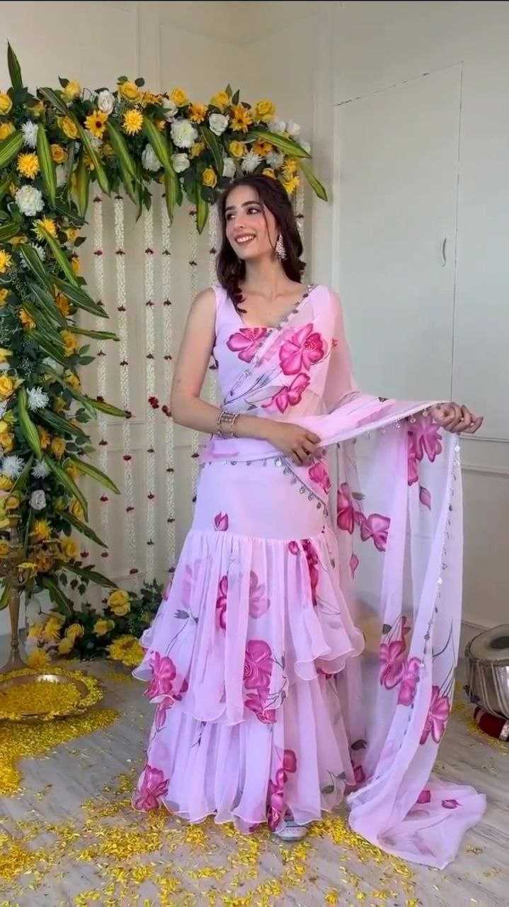 Ynf Georgette KESH508 1012 Sarees Wholesale Printed Sarees Lehenga Sarees Ruffle Sarees Manufacturer- Kapda Export