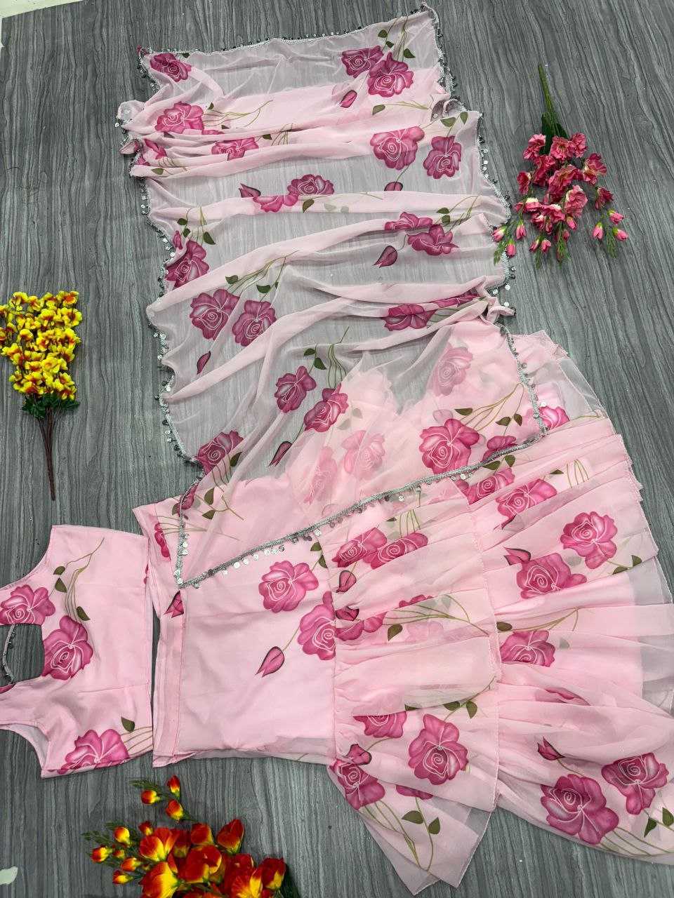 Ynf Georgette KESH508 1012 Sarees Wholesale Printed Sarees Lehenga Sarees Ruffle Sarees Manufacturer- Kapda Export