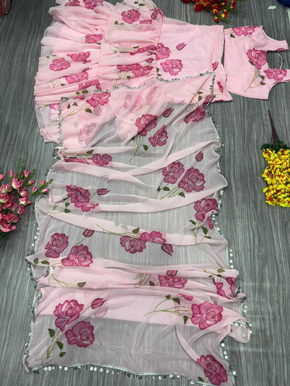 Ynf Georgette KESH508 1012 Sarees Wholesale Printed Sarees Lehenga Sarees Ruffle Sarees Manufacturer- Kapda Export