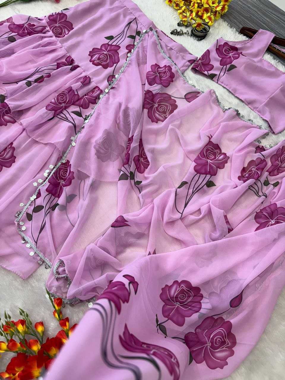 Ynf Georgette KESH508 1012 Sarees Wholesale Printed Sarees Lehenga Sarees Ruffle Sarees Manufacturer- Kapda Export