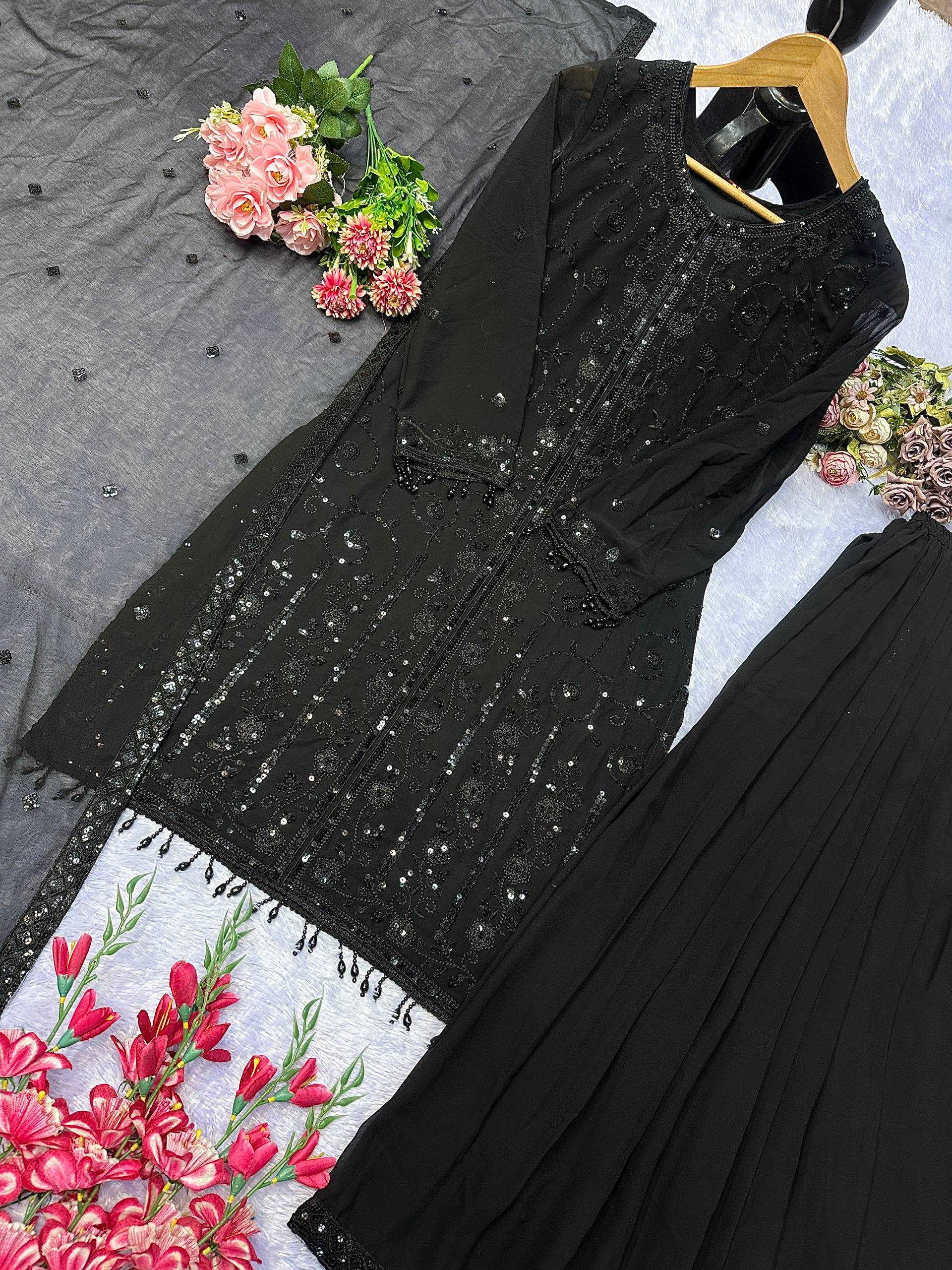 Ynf Georgette KESH523 075 Suits & Dresses Wholesale Embroidery Suits Georgette Suit Black Salwar Suit Manufacturer- Kapda Export