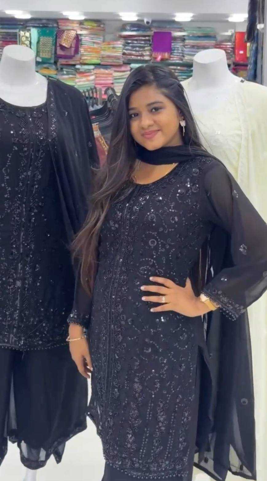 Ynf Georgette KESH523 075 Suits & Dresses Wholesale Embroidery Suits Georgette Suit Black Salwar Suit Manufacturer- Kapda Export