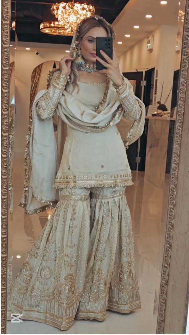 Ynf Georgette KESH523 078 Suits & Dresses Wholesale Embroidery Suits Georgette Suit White Salwar Suit Manufacturer- Kapda Export