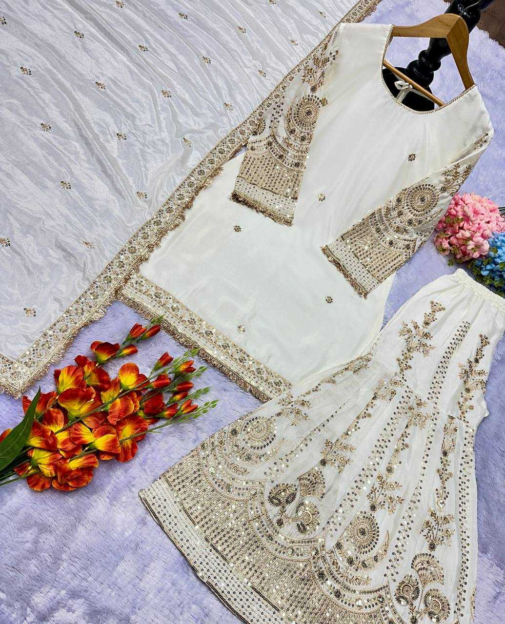 Ynf Georgette KESH523 078 Suits & Dresses Wholesale Embroidery Suits Georgette Suit White Salwar Suit Manufacturer- Kapda Export