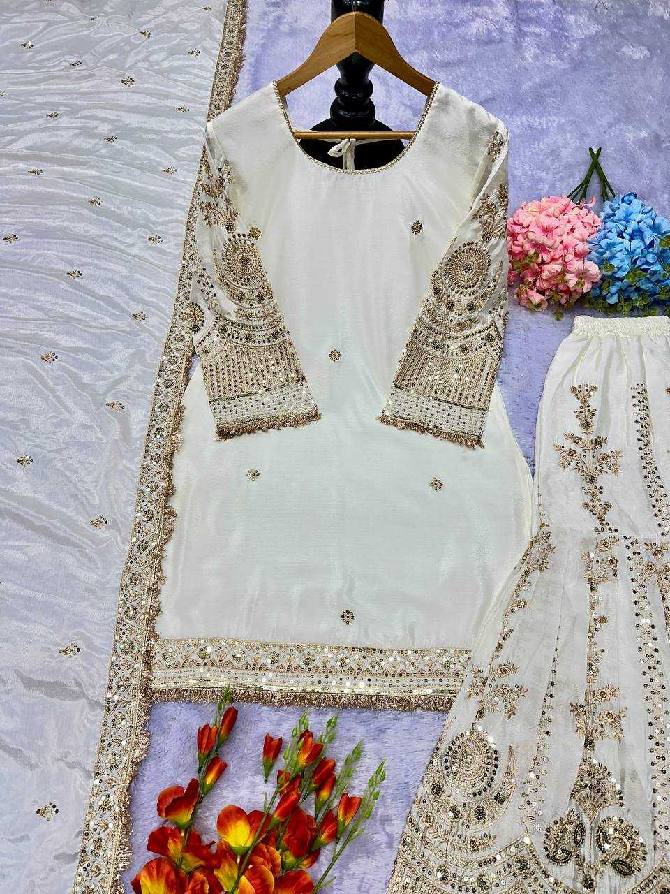 Ynf Georgette KESH523 078 Suits & Dresses Wholesale Embroidery Suits Georgette Suit White Salwar Suit Manufacturer- Kapda Export