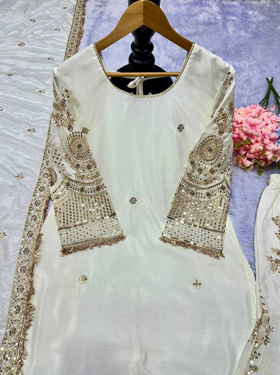 Ynf Georgette KESH523 078 Suits & Dresses Wholesale Embroidery Suits Georgette Suit White Salwar Suit Manufacturer- Kapda Export