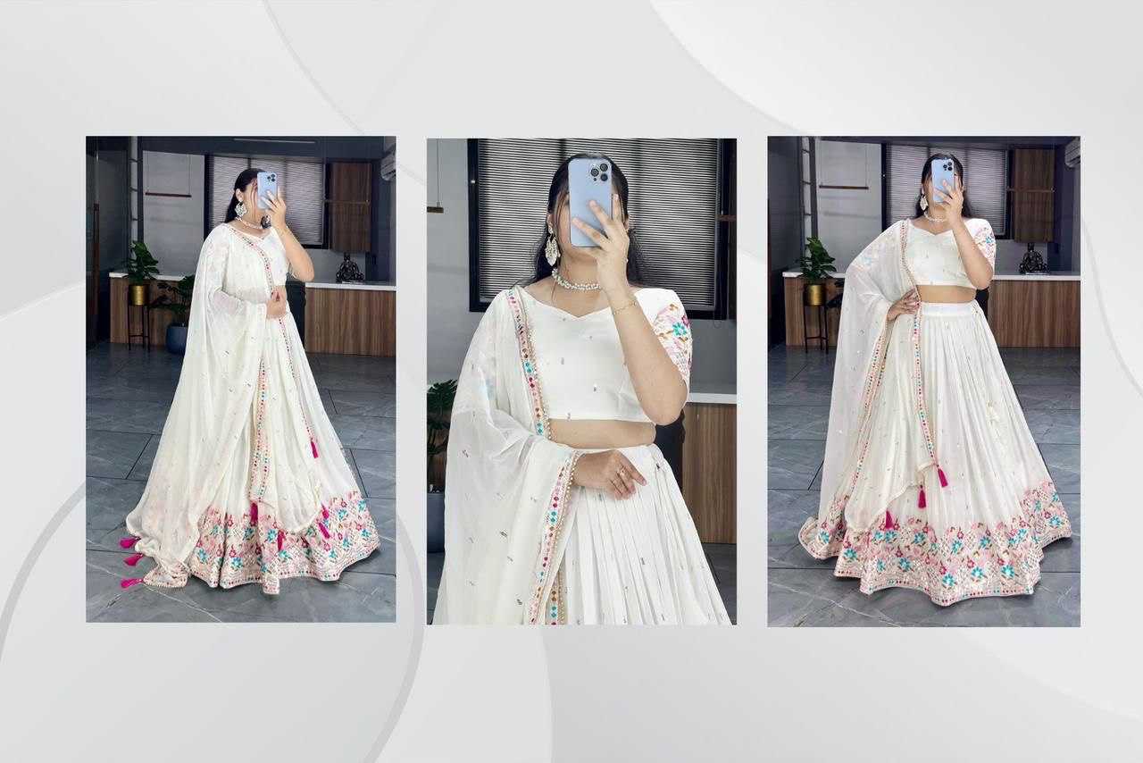 Ynf Georgette RIN119 7135 Lehengas Wholesale Embroidered Lehenga White Lehenga Manufacturer- Kapda Export
