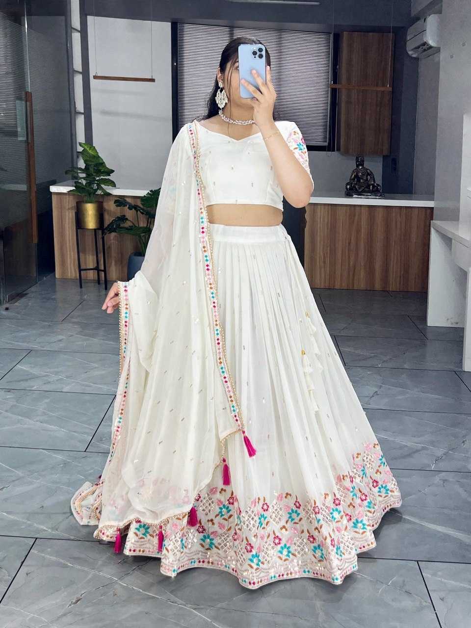 Ynf Georgette RIN119 7135 Lehengas Wholesale Embroidered Lehenga White Lehenga Manufacturer- Kapda Export