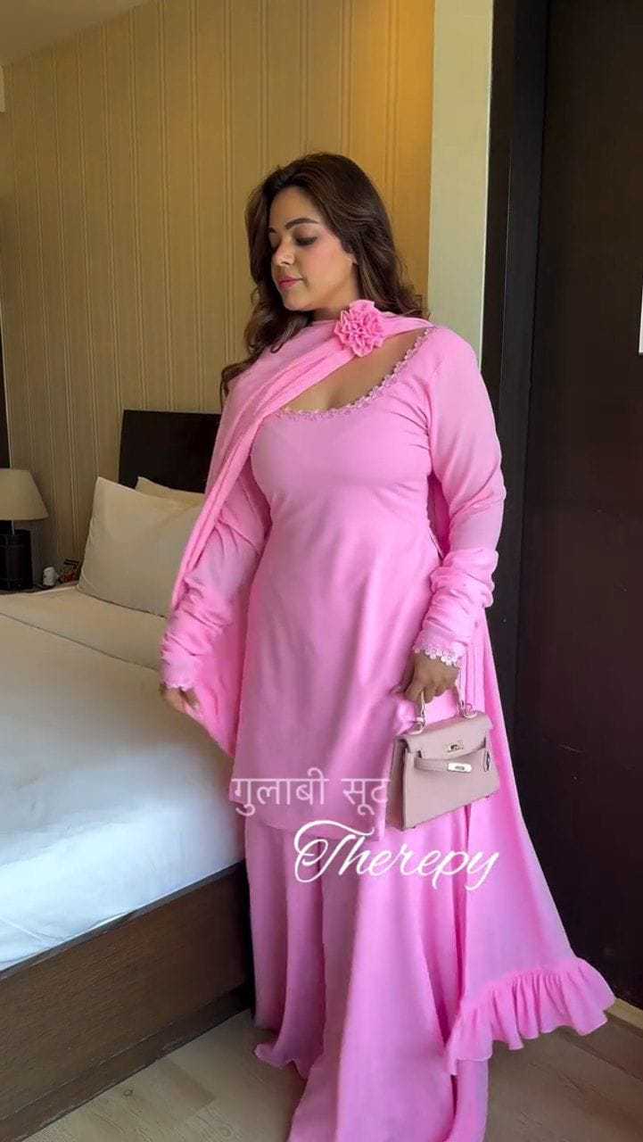 Ynf Georgette RIN157 2106 Suits & Dresses Plus Size Collections Wholesale Palazzo Suit Georgette Suit Pink Salwar Suit Manufacturer- Kapda Export